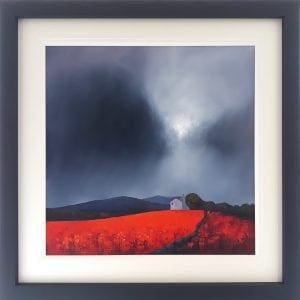 Barry Hilton red countryside field crops dark storm grey clouds skyscape land building hills oil wood original