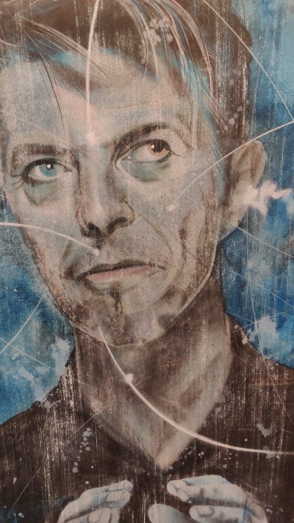 Bob Harper David Bowie bust blue portrait musician collector item mixed media original