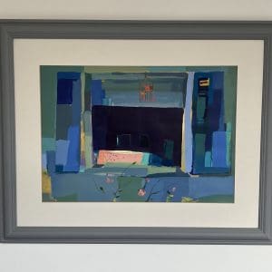 Claire Harrigan abstracted colourful blue kitchen cupboard impasto paint original