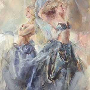 Anna Razumovskaya women reflection blonde fabric floaty dreamy blue white blonde dancer figurative
