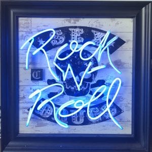 Courty blue sign neon framed contemporary rock n roll writing light original