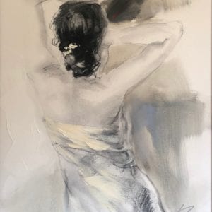 Anna Razumovskaya woman sketch oil charcoal white dress model pose original
