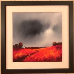 Barry Hilton oil canvas grey stormy cloud red field landscape dreamy contemporary countryside original