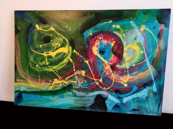 Kevin Sharkey abstract colourful paint yellow red blue green pyschedelic spray shapes original