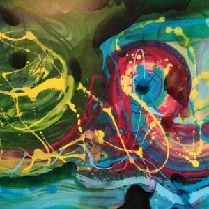 Kevin Sharkey abstract colourful paint yellow red blue green pyschedelic spray shapes original