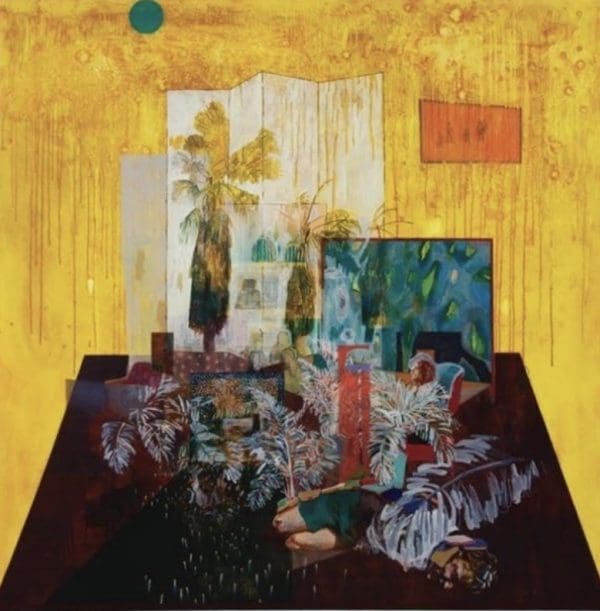 Joshua Raz canvas abstract yellow colourful blue collage original contemporary palm tree