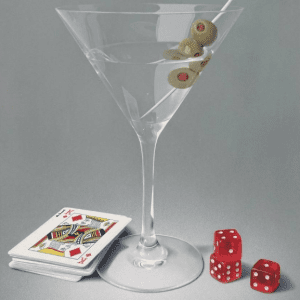 Colin Wilson still life martini glass olive dice cards games drink scottish quirky original
