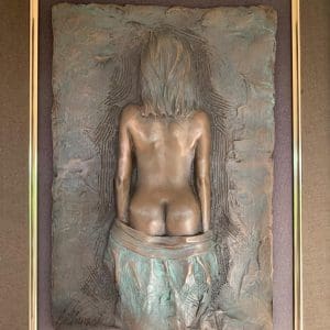 Bill Mack bronze nude sculpture woman reverse hair contemporary unique relief patina