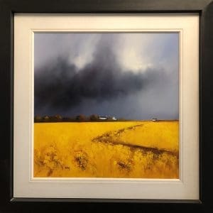 Barry Hilton storm cloud grey yellow wheat field landscape contemporary vivid countryside village buildings farm original