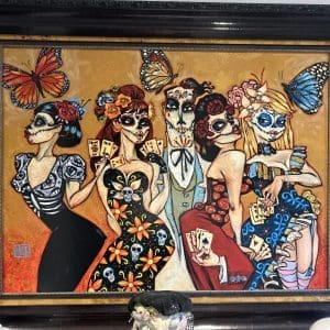 Todd White giclee limited edition colourful day of the dead Mexican butterflies women orange yellow figurative