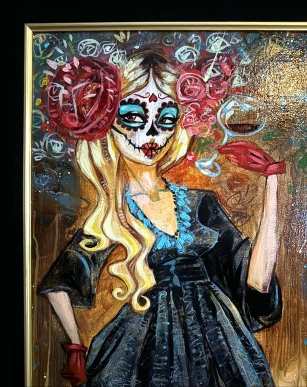 Todd White acrylic Mexican day of the dead mask woman blonde black red blue dress original