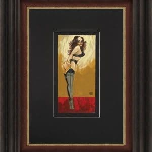 Todd White giclee limited edition woman suspenders red yellow boots black figurative