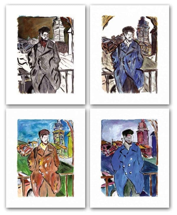 Bob Dylan brown blue white orange colourful suit collectable 2008 musician print man four series