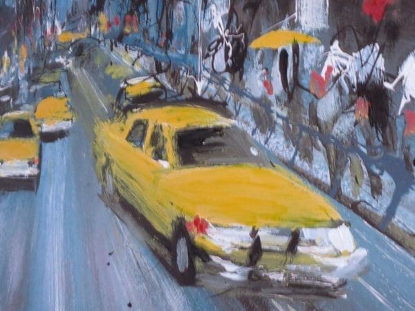 Paul Kenton yellow taxi new york cityscape lively vivid times square car street signs original