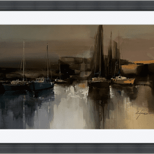 Wilfred Lang darkness night time yachts boats sailing harbour marine landscape dreamy shadows grey white reflections original