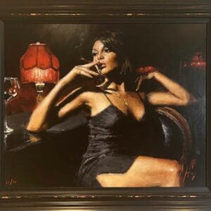 Fabian Perez woman at bar black dress jazz contemporary figurative light mystery romantic sensual