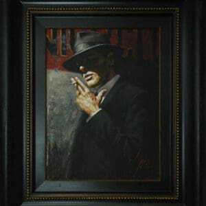 Original oil on canvas painting man at the red sign Fabian Perez artist for sale