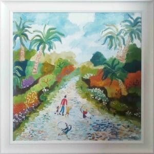 Orignal oil on canvas painting tropical garden landscape by Simeon Stafford