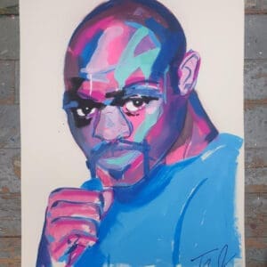 Tim Fowler abstracted pink blue boxer Rubin Carter collectable black art rare original for sale British