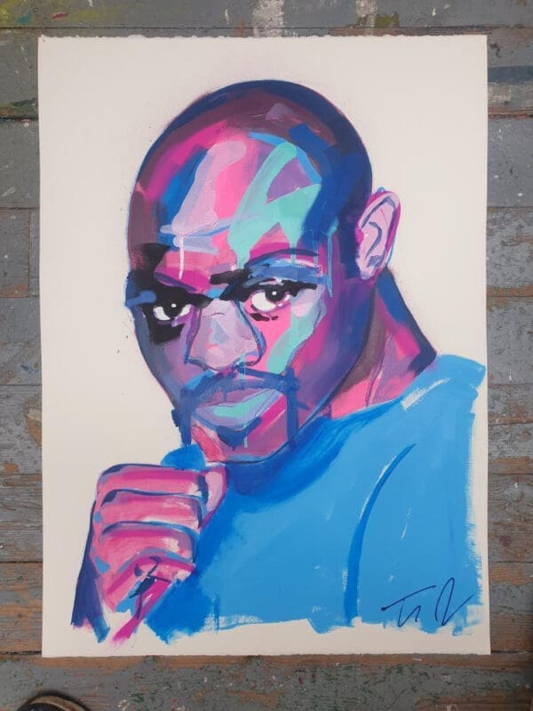 Tim Fowler abstracted pink blue boxer Rubin Carter collectable black art rare original for sale British
