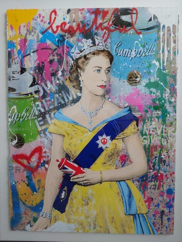 Mr. Brainwash Royal Love Original Mixed Media on Paper Queen Elizabeth II pop art