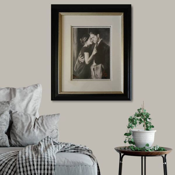 Fabian Perez lovers husband wife black and white goodbye romantic intimate timeless classic film noir signed for sale