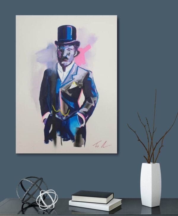 Tim Fowler man top hat tails suit blue black British tradition status collectable contemporary rare art black artist