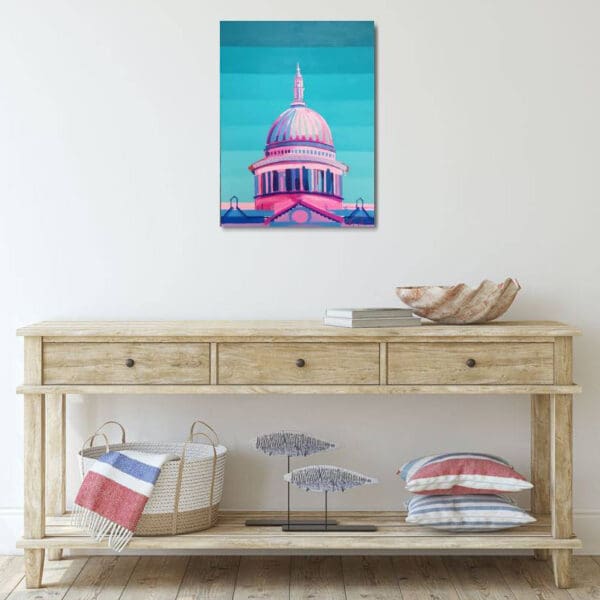 Tim Fowler London landmark St Pauls Cathedral collectable British iconic contemporary rare art pink blue