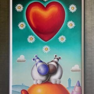 Peter Smith love hearts daisies orange red teal hippos romance nostalgia chidish bright colours vivid contemporary