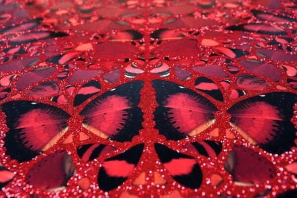 Damian Hirst NFT print giclee contemporary red black butterfly life metamorphosis change rare unique theodora emperor byzantine justinian roman empire san vitale ravenna mosaic