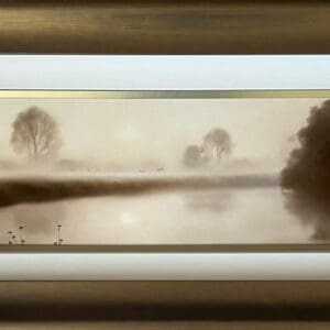 John Waterhouse landscape oil canvas original traditional dreamy misty brown silver framed painting contemporary