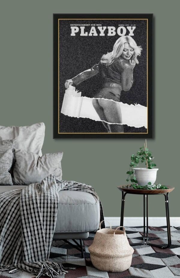 Simon Claridge canvas framed silk screen black white diamond playboy bunny woman vintage monochrome collectable for sale